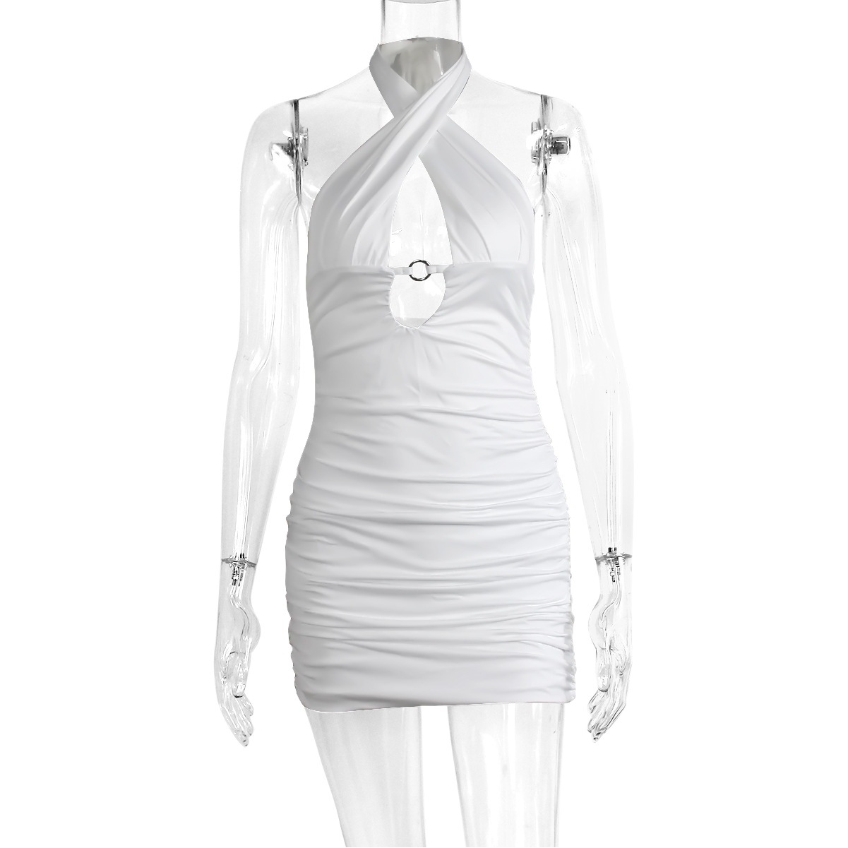 Amazon Cross-border New European and American Women's Sexy Cross-neck Lace-up Sleeveless V-neck Slim-fit Pleated Hip Skirt