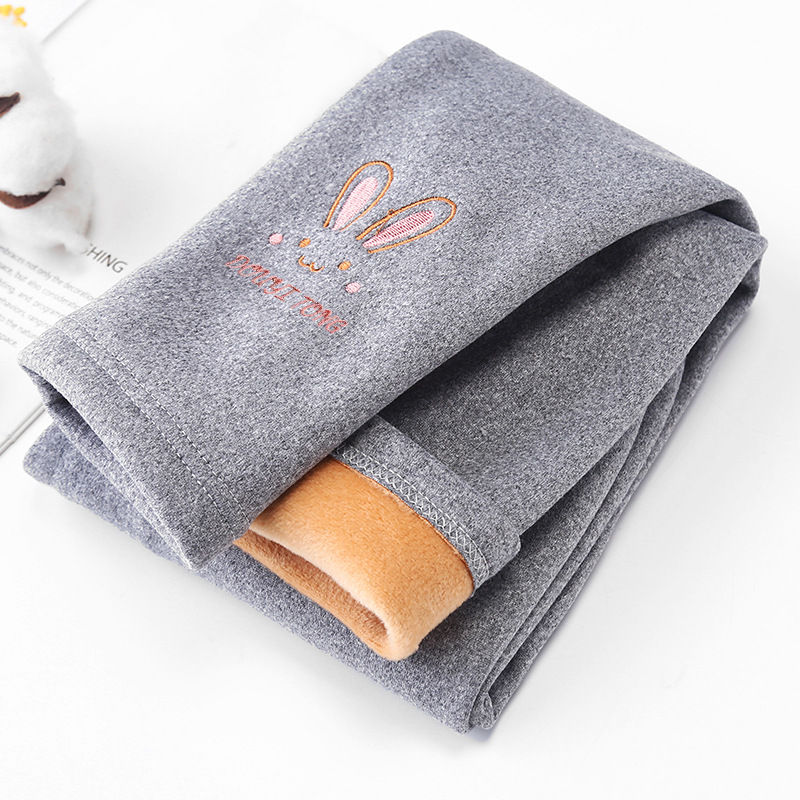 Picture of Children's golden velvet leggings fleece-lined thickened winter outerwear autumn and winter girls' embroidered warm western style cartoon pajama pants