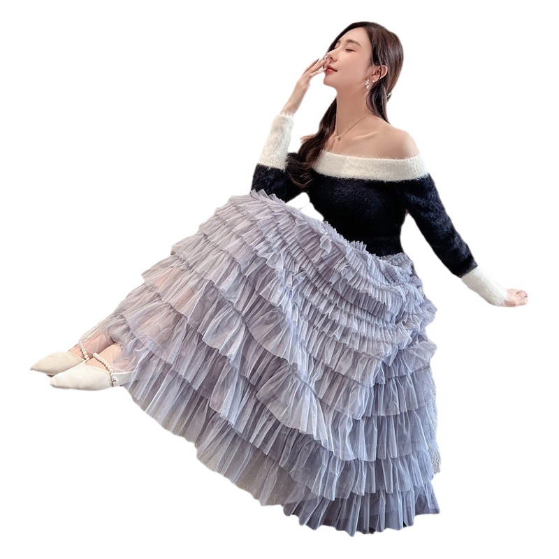 Foreign Trade Layer Cake Skirt Mesh Skirt Women's Design Sense Small 2025 Spring and Summer New A- line Long Skirt