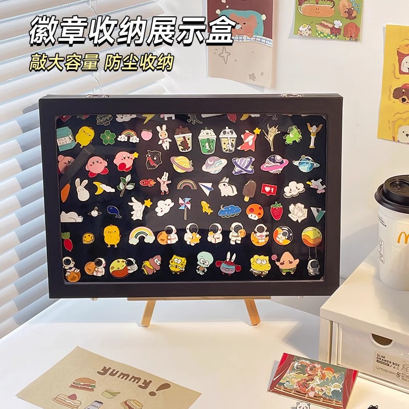 Badge Display Frame Metal Brooch Collection Storage Box Photo Frame Medal Stagline Collection Rack Felt Commemorative Board