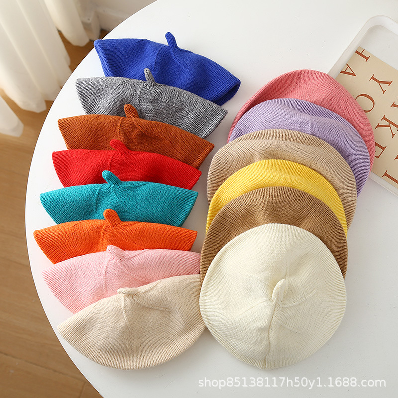 Picture of Baby hat autumn and winter baby girls' cute flower beret children's wool hat girls' knitted painter hat fashion