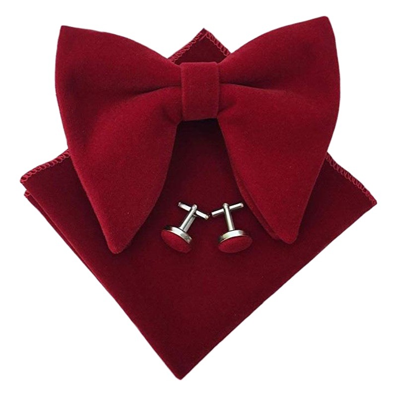 Cross-border supply men's large bow tie cufflinks set solid color retro Korean gold velvet AliExpress Amazon