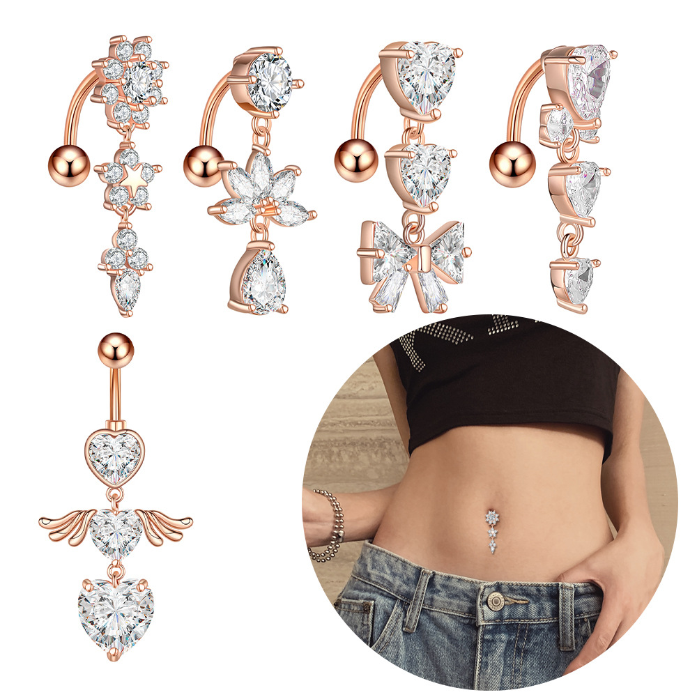 Cross-border e-commerce new inverted zircon belly button ring belly button nail piercing jewelry online wholesale