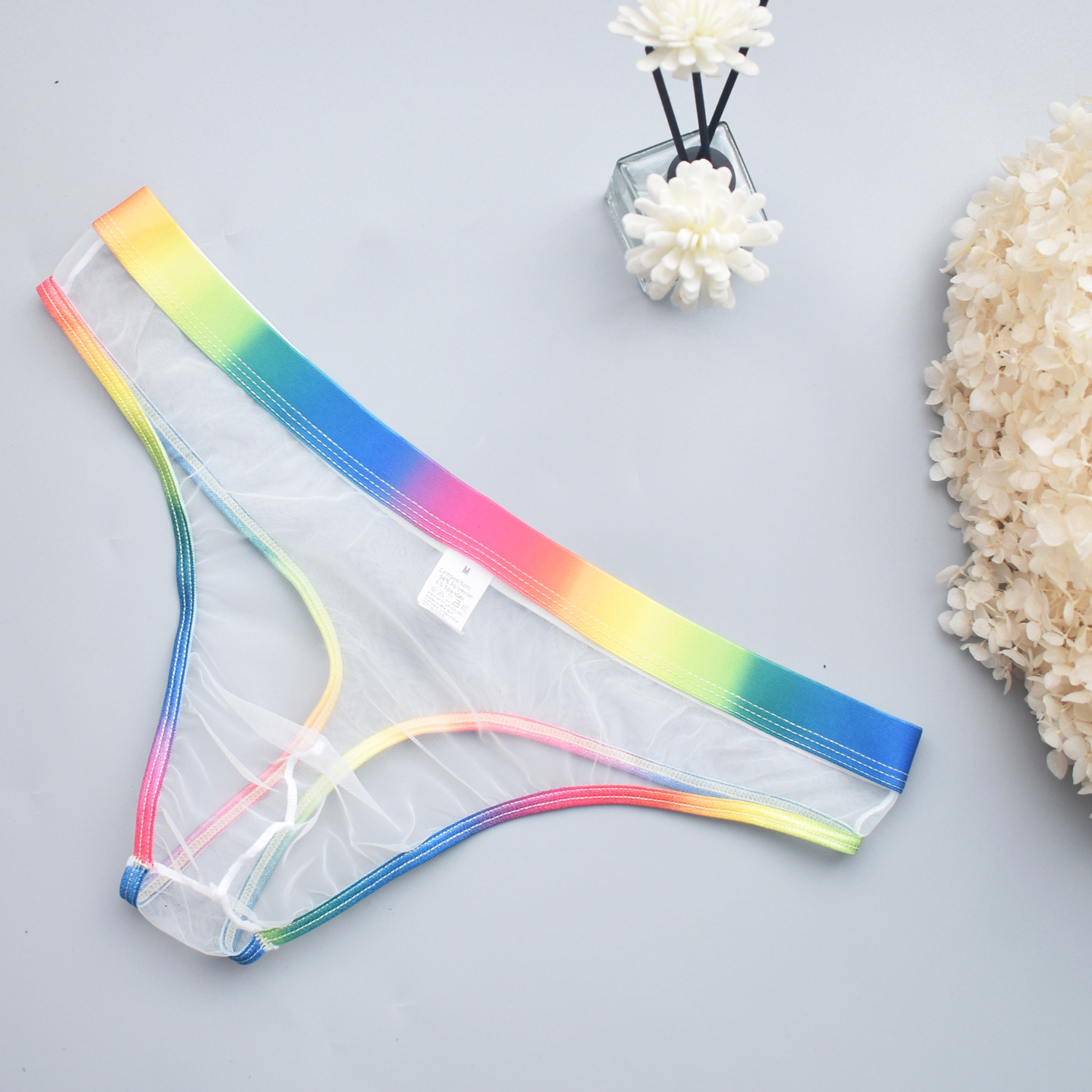 Foreign trade in stock men's sexy underwear see-through sexy rainbow edge men's thong dew point temptation men B902