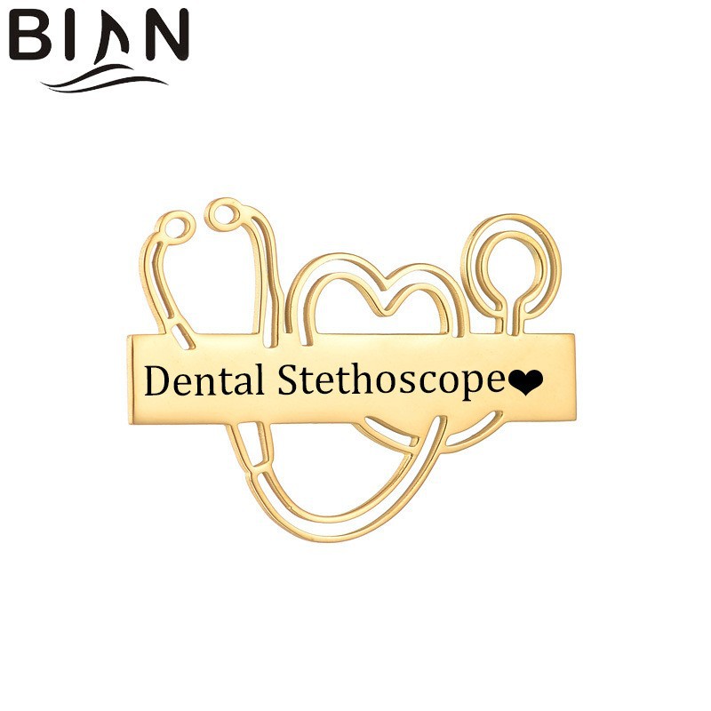 Cross-Border Popular Stainless Steel Stethoscope Brooch Personalized DIY Name Engraved Pin Badge Jewelry Export Popular