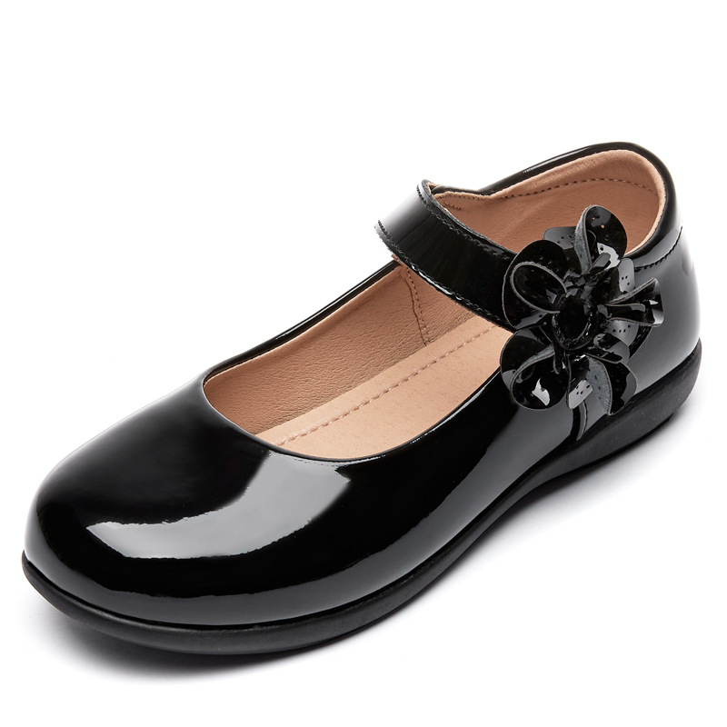Picture of Girls' Leather Shoes, Children's Performance Shoes, Flower Girl Shoes, Student Black Flats, Ceremonial Shoes, School Shoes, Lightweight Velcro Shoes