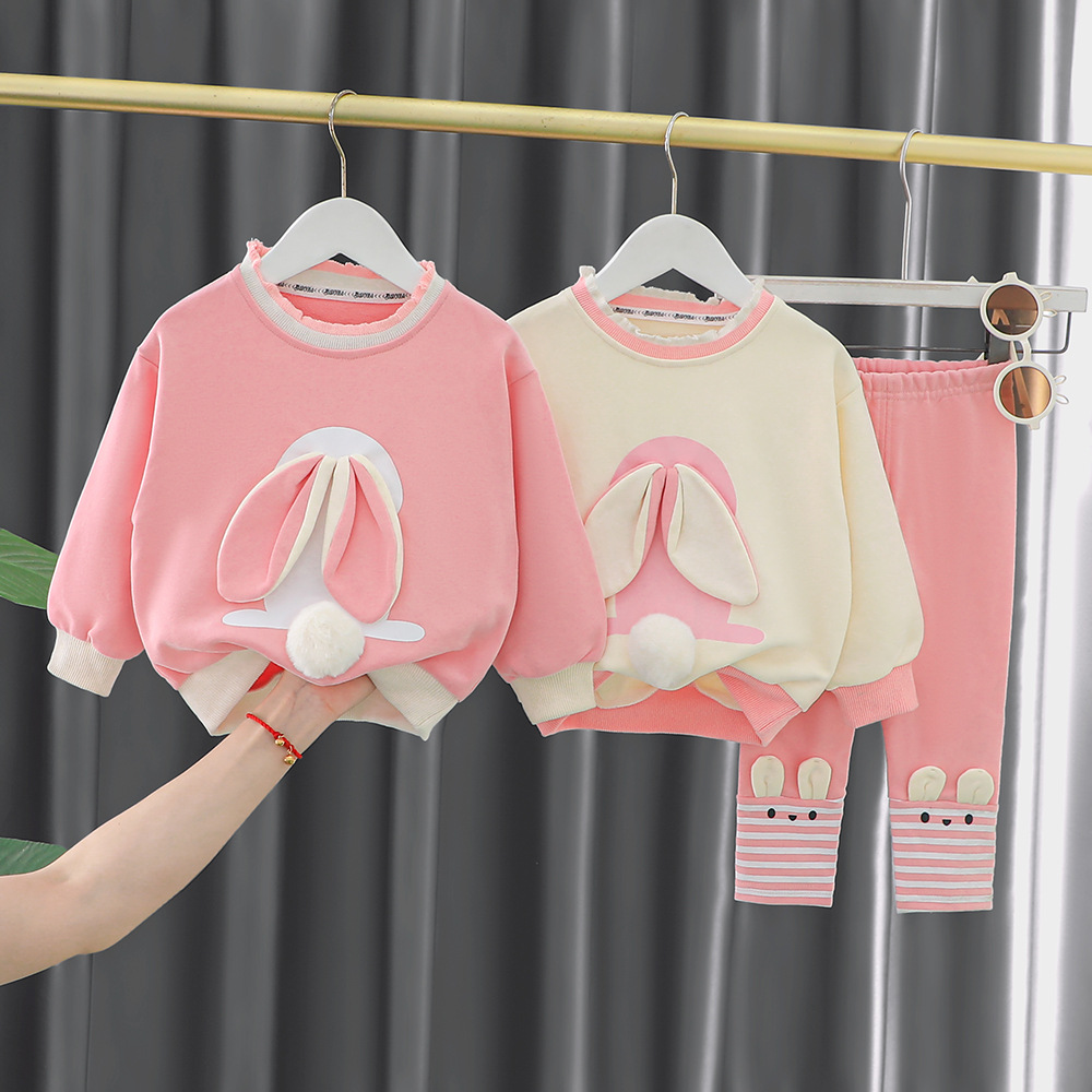 Spring and Autumn new children's girl's fashionable cute rabbit tail ball sweater trendy girls' spring clothes suit