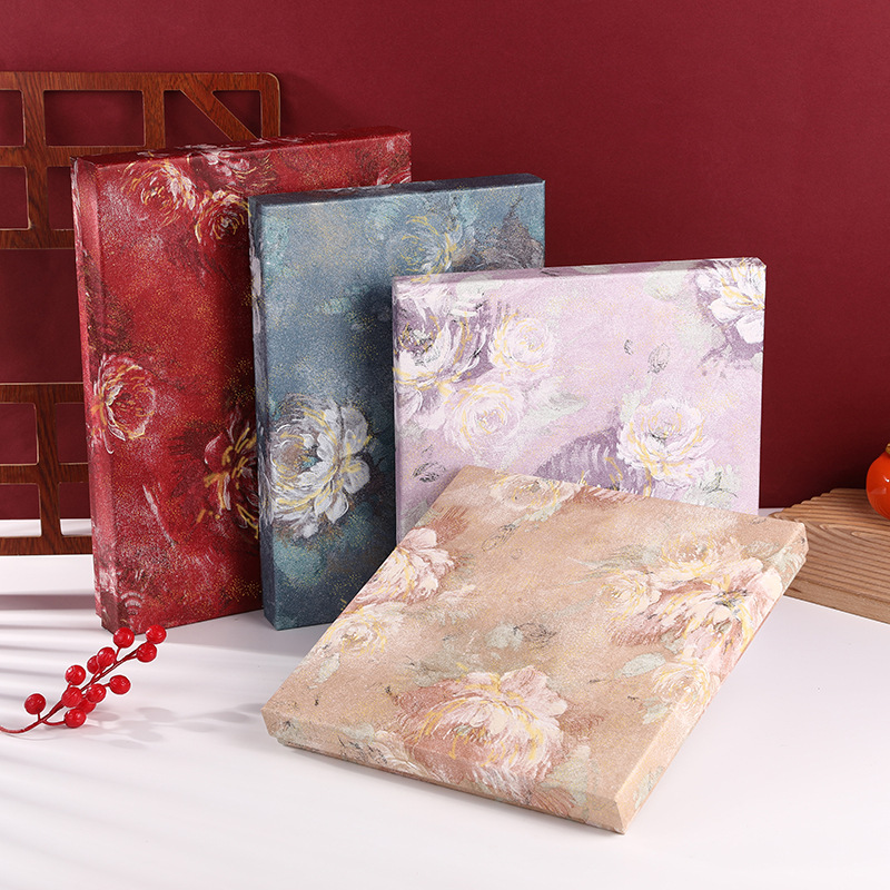 New Silk Scarf Gift Box Empty Box Big Red National Style Dress Packaging Box Rectangular Top and Bottom Cover Pajamas Gift Box