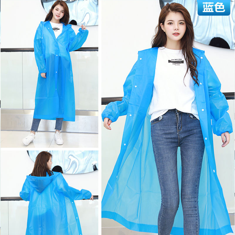 Picture of Adult Non-Disposable Raincoat EVA Transparent Hiking Protective Raincoat Button Poncho Outdoor Lightweight Raincoat