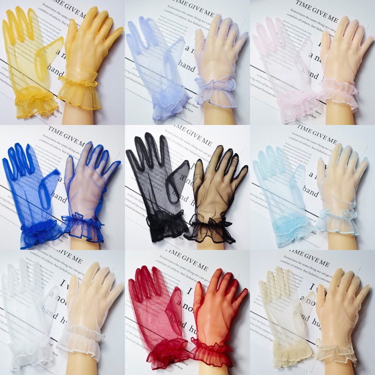 Transparent Short COS Gloves play Colorful Mesh Bag Finger Wedding Evening Dress Sexy Accessories Black Lace DIY