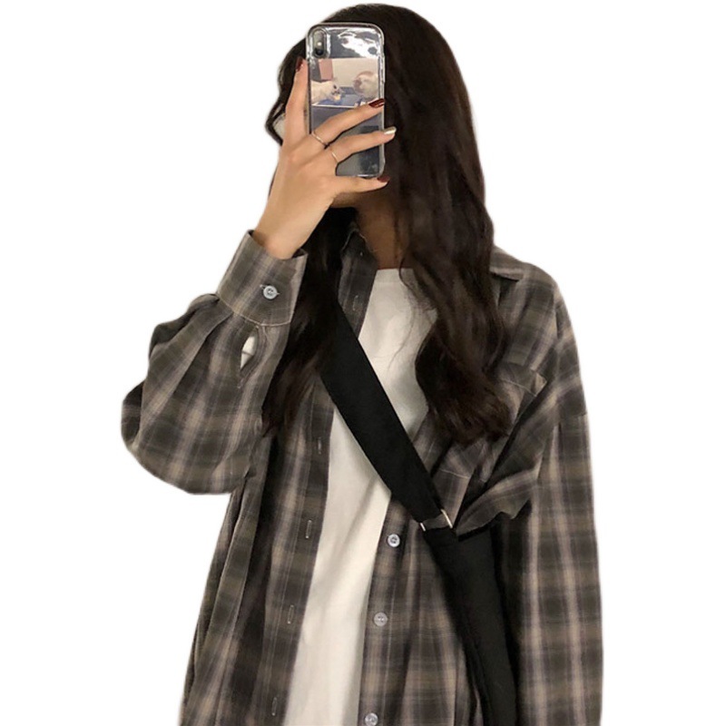 Picture of 2023 Spring and Autumn Plaid Shirt Women's Long-sleeved New Arrival Harajuku-style Korean-style Loose All-match Student Shirt