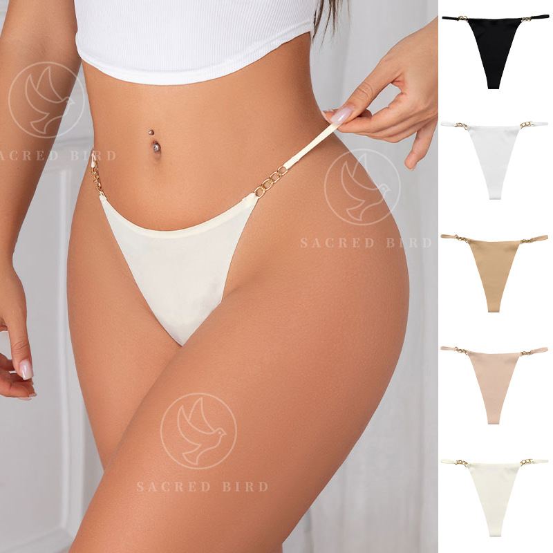 Cross-border sexy T pants seamless one-piece cotton crotch breathable quick-drying underwear exquisite metal ring women's thong