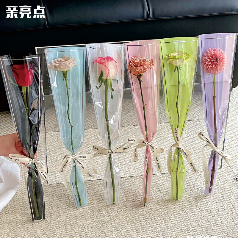 Teacher's Day Silver Border Single Bag Rose Packaging Bag Transparent Flower Packaging Bouquet Handmade DIY Material Floriculture