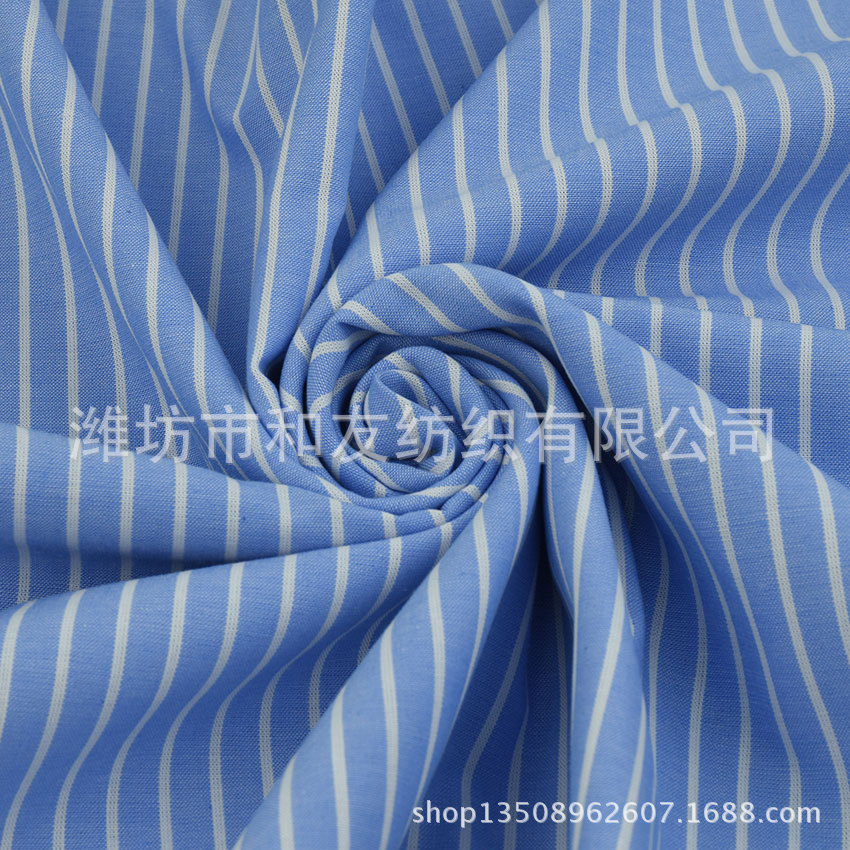 Picture of Pure Cotton Yarn-Dyed Vertical Striped Shirt Fabric Y Plain Weave Yarn-Dyed Blue and White Vertical Stripes Yarn-Dyed Shirt Fabric Business