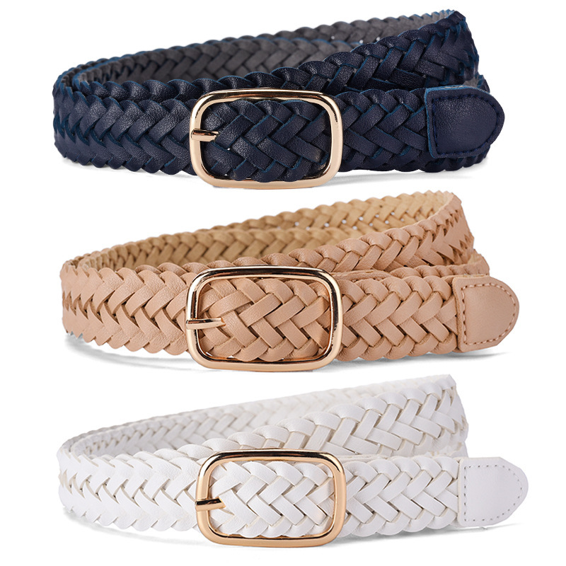 Trendy Korean-Style Braided Women's Belt Fashion Versatile Square Buckle Decoration for Jeans Leather Belt Women