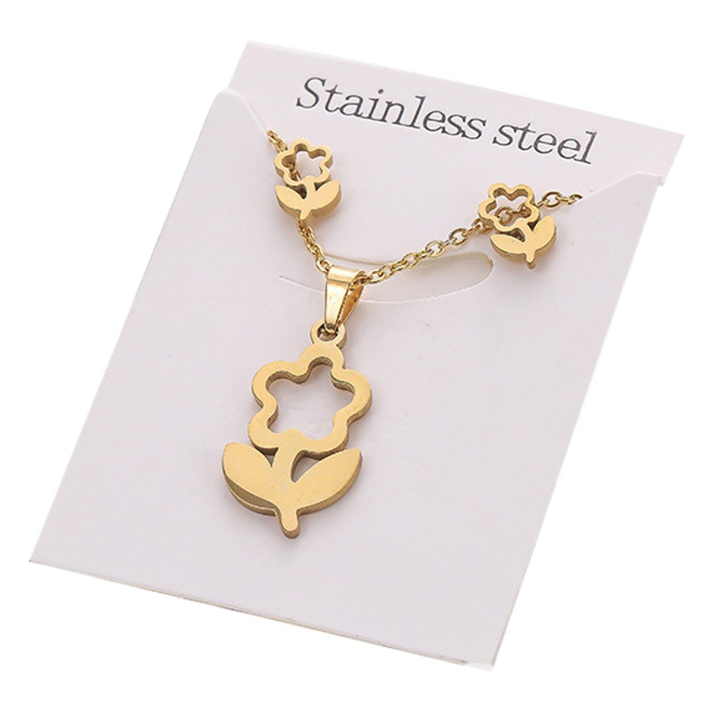 Factory spot Butterfly unicorn earrings necklace set stainless steel geometric earrings love clavicle chain two-piece set