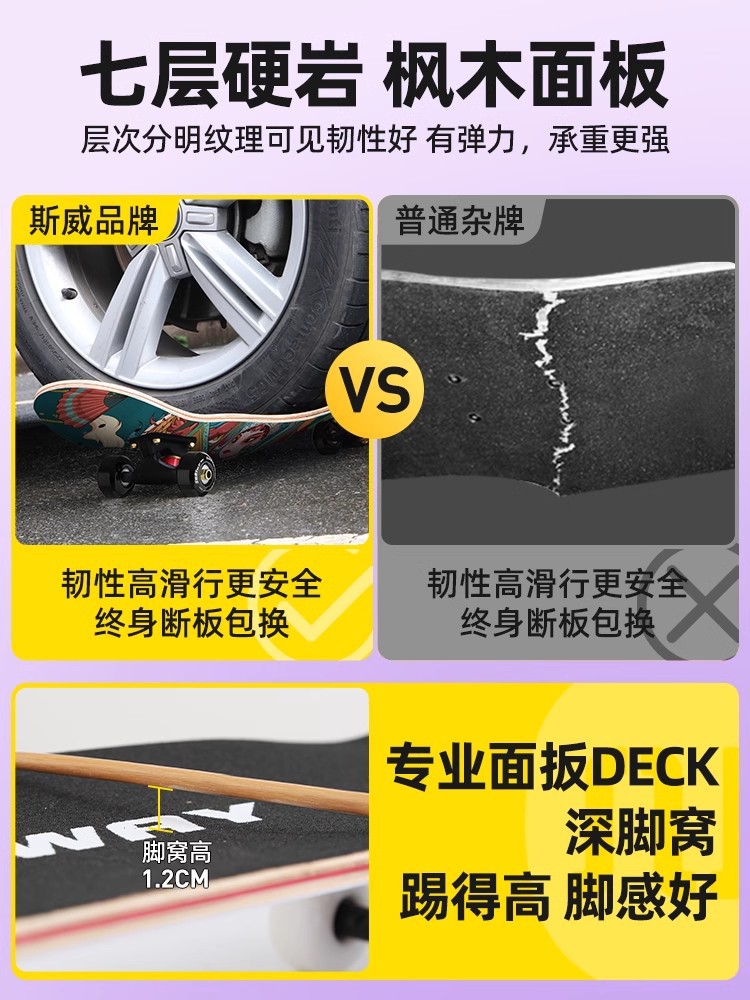 Picture of Skateboard Adult Children 6-12 Years Old General Professional Double-tilt Shock-absorbing Four-wheel Street Brush Action Beginner Scooter