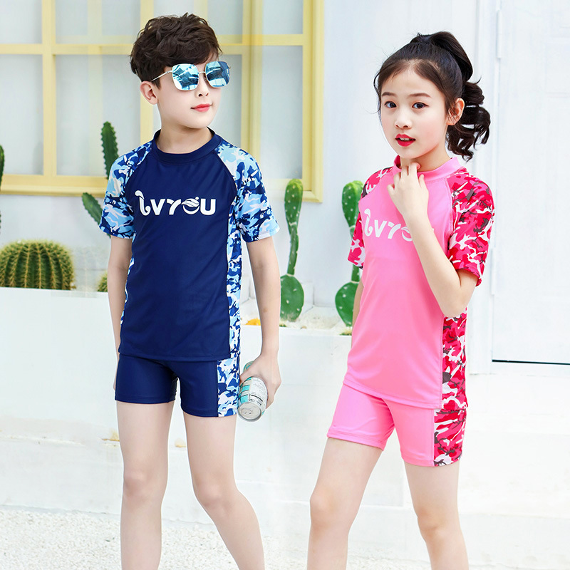 Children's Swimwear Boys' Girls' Middle and Big Children's Split Sun Protection Swimming Suit Boys' Swimming Trunks for Teenagers and Students Hot Spring Clothes