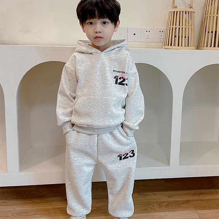 Boys' hooded 2024 new sports boys spring and autumn children's baby two-piece suit trendy fashionable