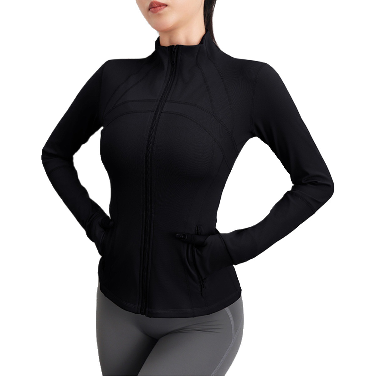 Mid-end yoga sports jacket women's zipper cardigan tight running fitness top yoga clothes New