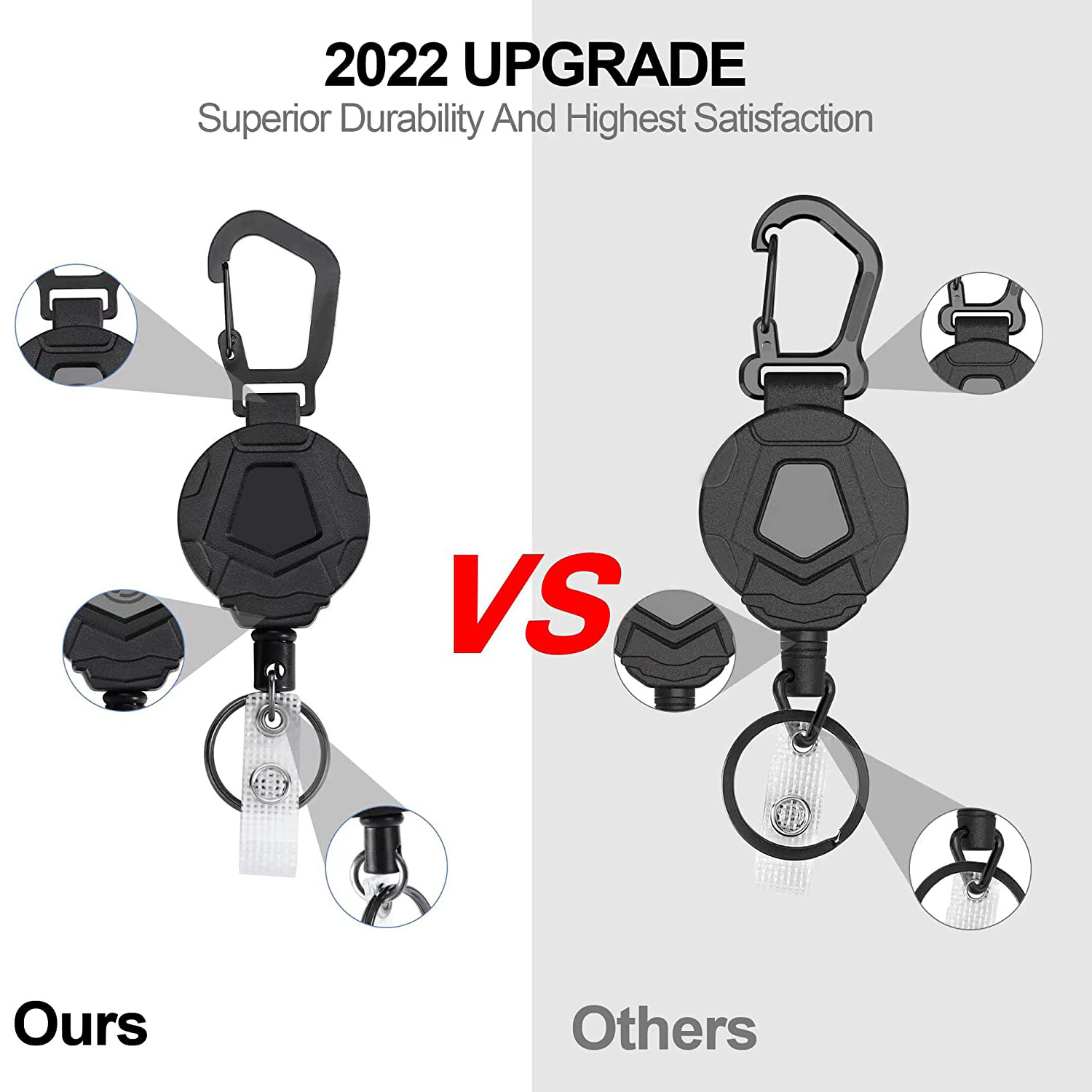 Picture of Black Round Outdoor Mountaineering Easy-Pull Buckle Wire Rope Anti-Lost and Anti-Theft Key Pendant Draft Elastic Telescopic Keychain