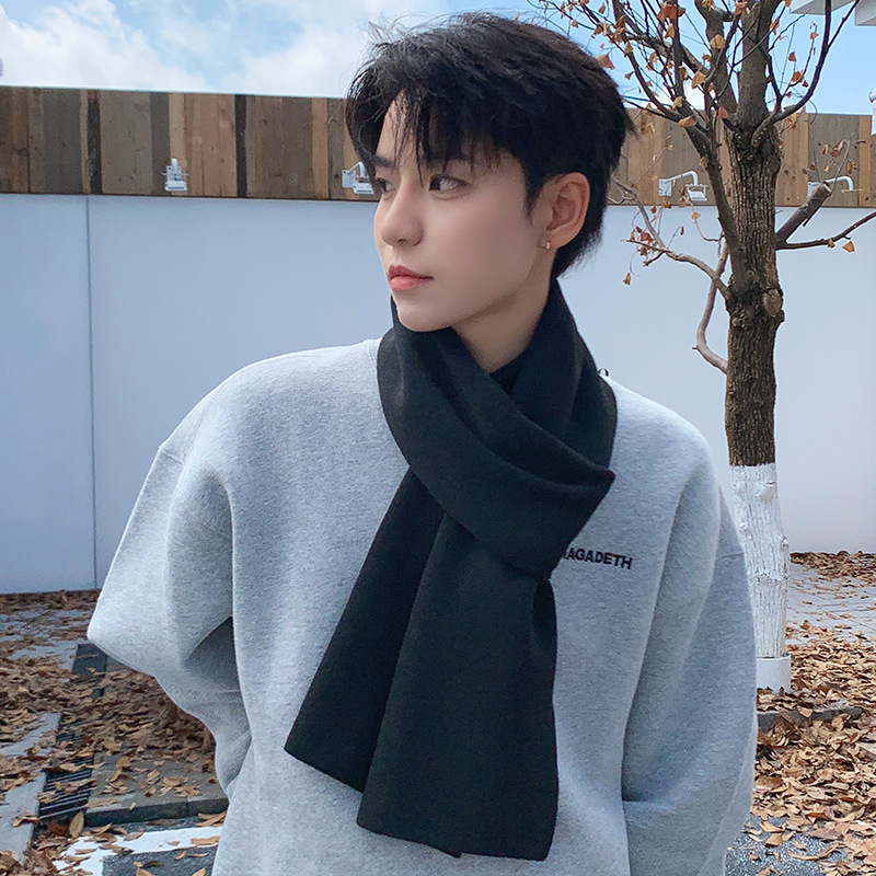 Solid Color Thickened Scarf Men's 2024 Winter New Korean Style Ins Winter Student All-match Shawl Scarf White