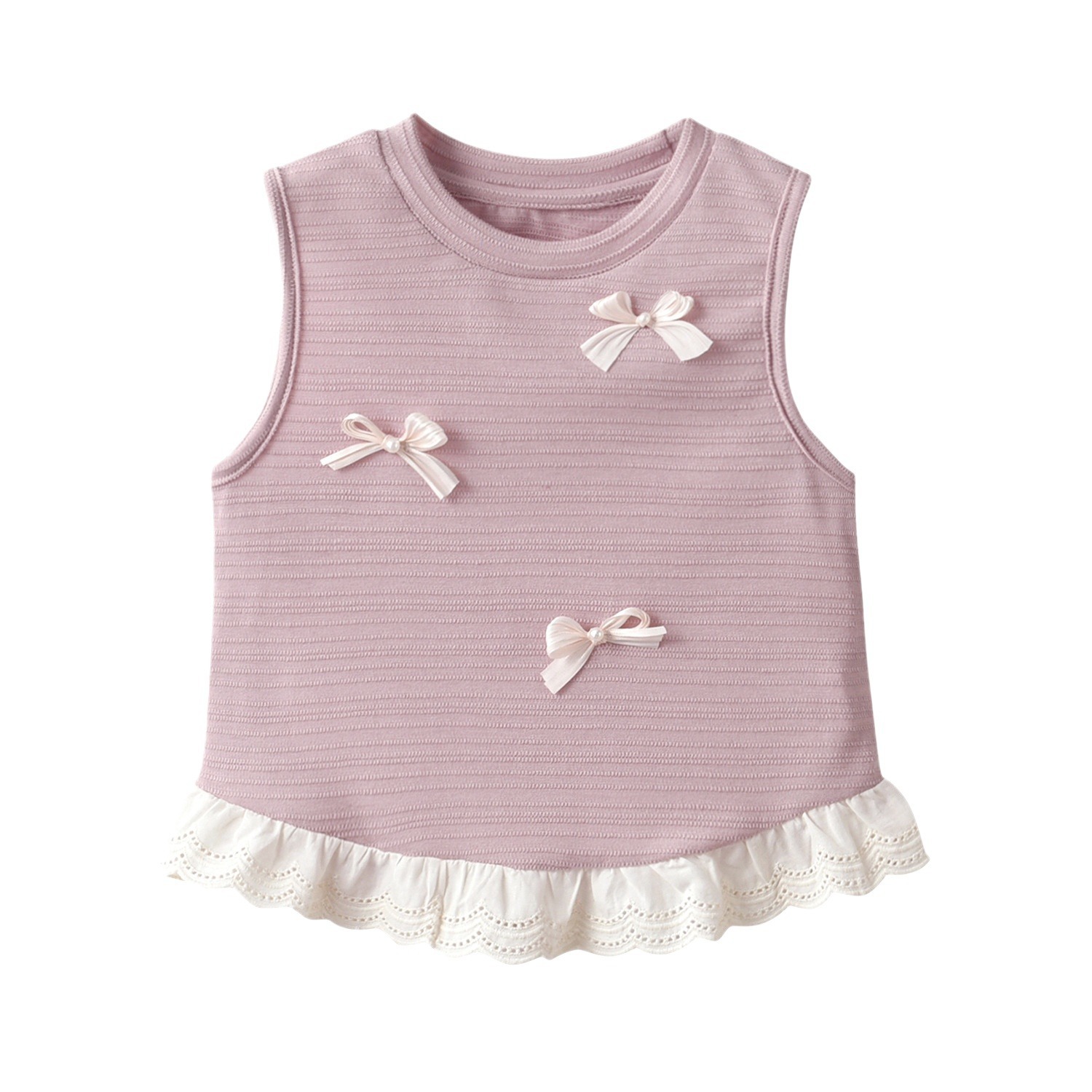 Picture of Girls Summer Fashion Bow Top Baby New Sweet Casual Vest Kidsren's Versatile Sleeveless T-Shirt Cotton