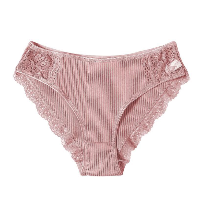 Picture of AliExpress youth underwear women's striped student cotton lace briefs mid-waist solid color women's underwear