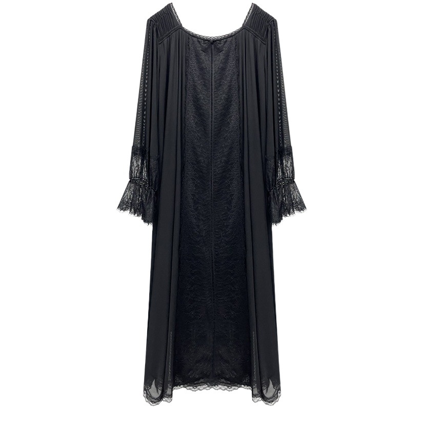 Long-Sleeved Mesh Nightdress Women's Spring Court Retro Lace Princess Pajamas Loose Large Size Outfit Home Clothes Autumn