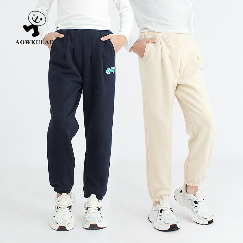 Picture of Winter Korean Style New Children's One-piece fleece-lined Trousers Large Children's Warm Sports Sweat Pants Girls' Pants for Hair