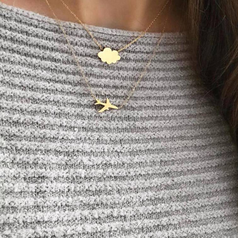 Picture of Fashion Cross-border for European and American Fashion Street Shooting Popular Elements Aircraft Clouds Multi-layer Necklace Women
