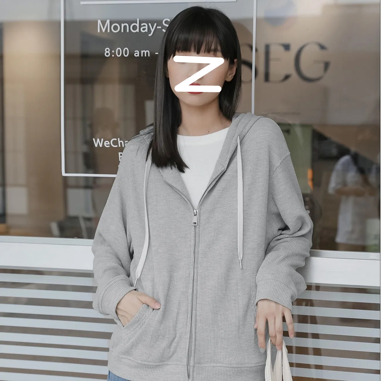 Picture of Spring and Autumn New Korean Style Waffle Sweatshirt Loose Slim Thin Casual Hooded Tops Design Top Women's Clothing