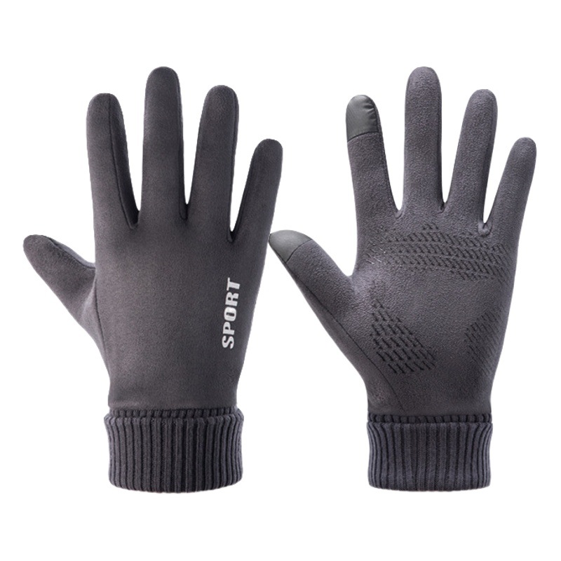 Gloves Men's Winter Cold-proof Windproof Warm Fleece-lined Touch Screen Outdoor Riding Driving Motorcycle Take-out Half Finger Leakage