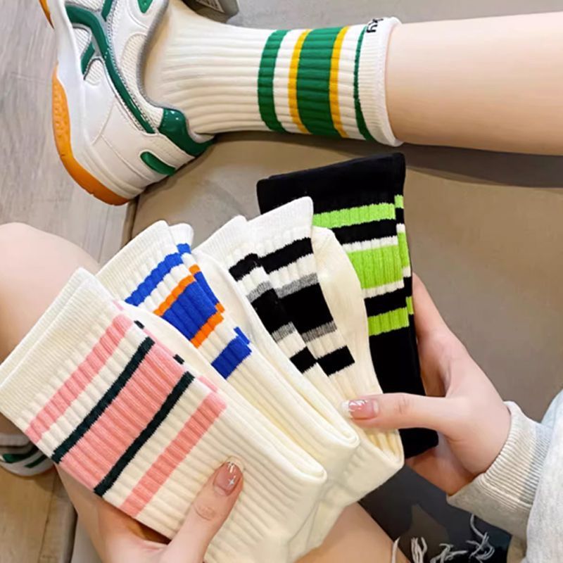 Zhuji Socks striped socks women's mid-calf length socks ins popular Net red super popular all-match Sports outer wear stockings