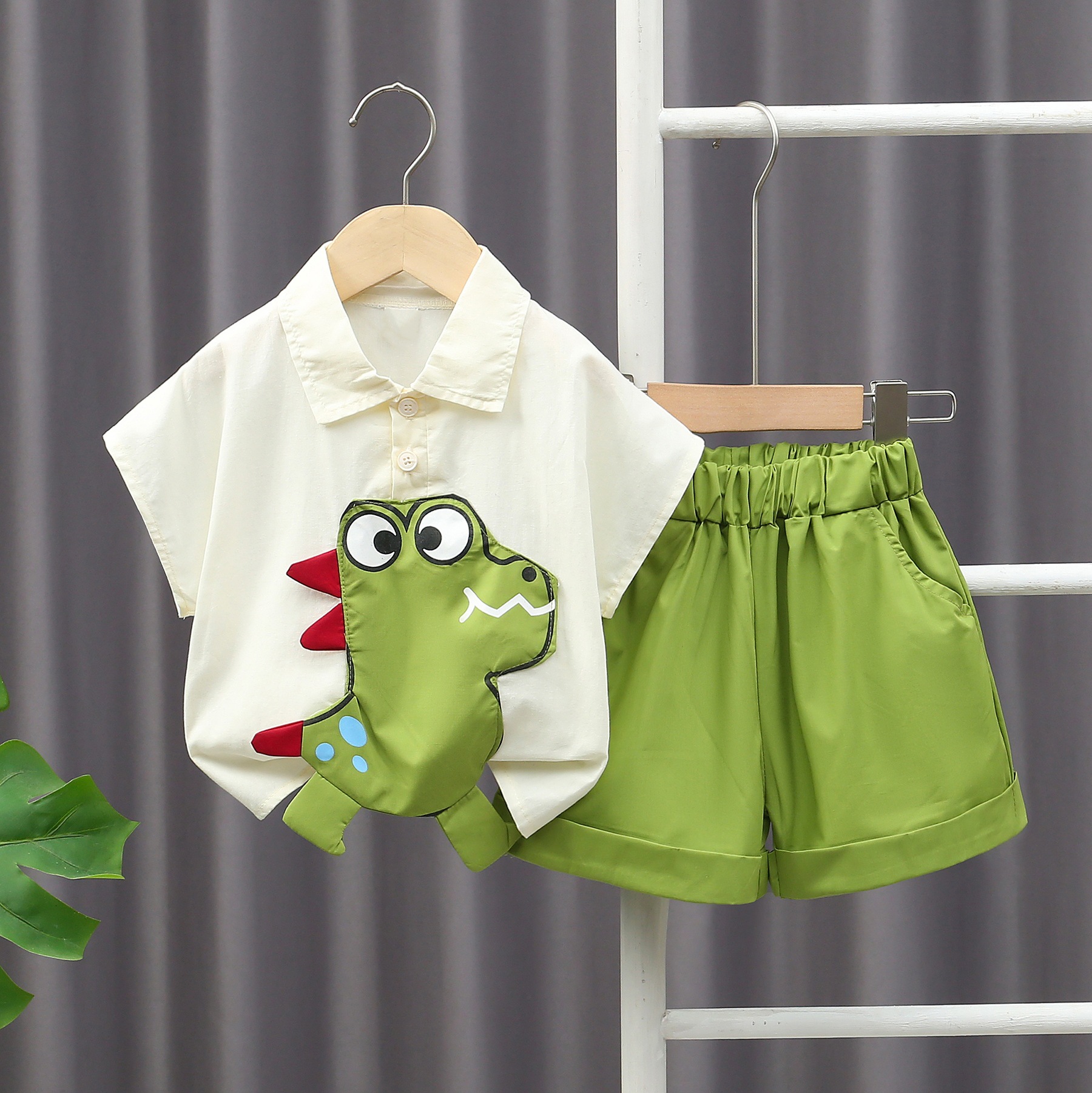Children's Summer Thin Lapel Cartoon Short-sleeved Two-piece Set 2025 New Baby's Summer Wear Outer Wear Thin Two-piece Set
