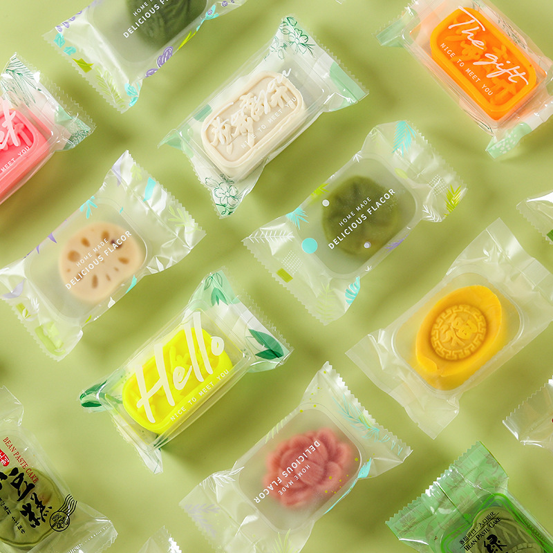 Creative green bean cake food packaging bag translucent frosted plastic Ziplock bag baking pastry food grade plastic bag
