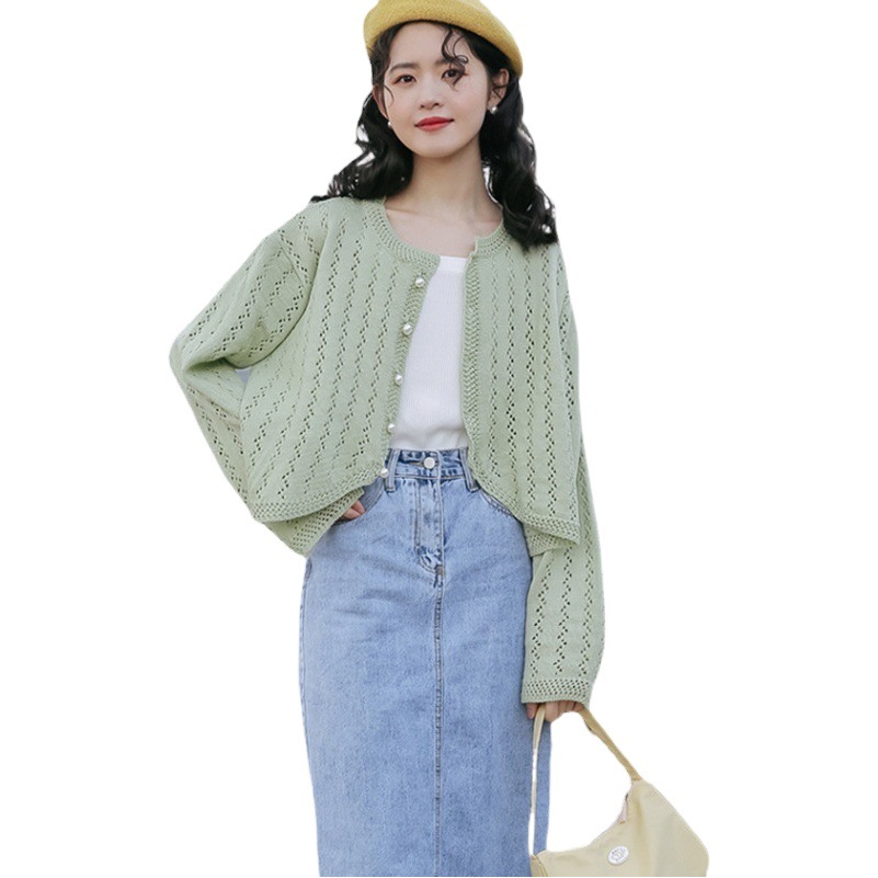 Short Knitted Cardigan Jacket Women's Thin Summer 2024 New All-match Sweater Gentle Sun-protective Shirt Hollow Top