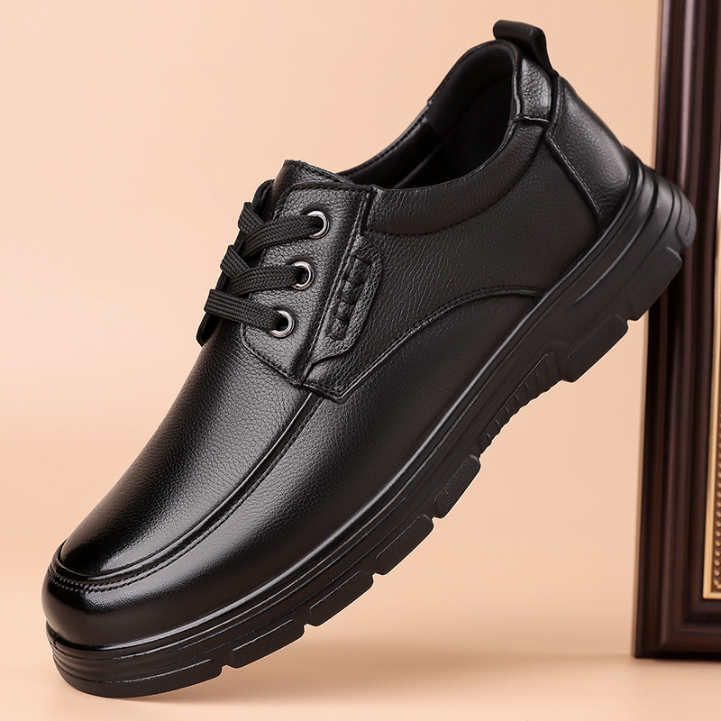 Men's Genuine Leather Business Casual Leather Shoes Men's Trendy 2025 New Lace-Up Men's Toe-Layer Cowhide Shoes for Middle-Aged and Elderly Dads