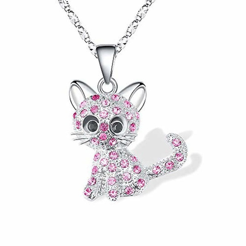 Picture of Cross-border wish cute color cat diamond pendant simple jewelry female European and American animal cartoon clavicle chain necklace
