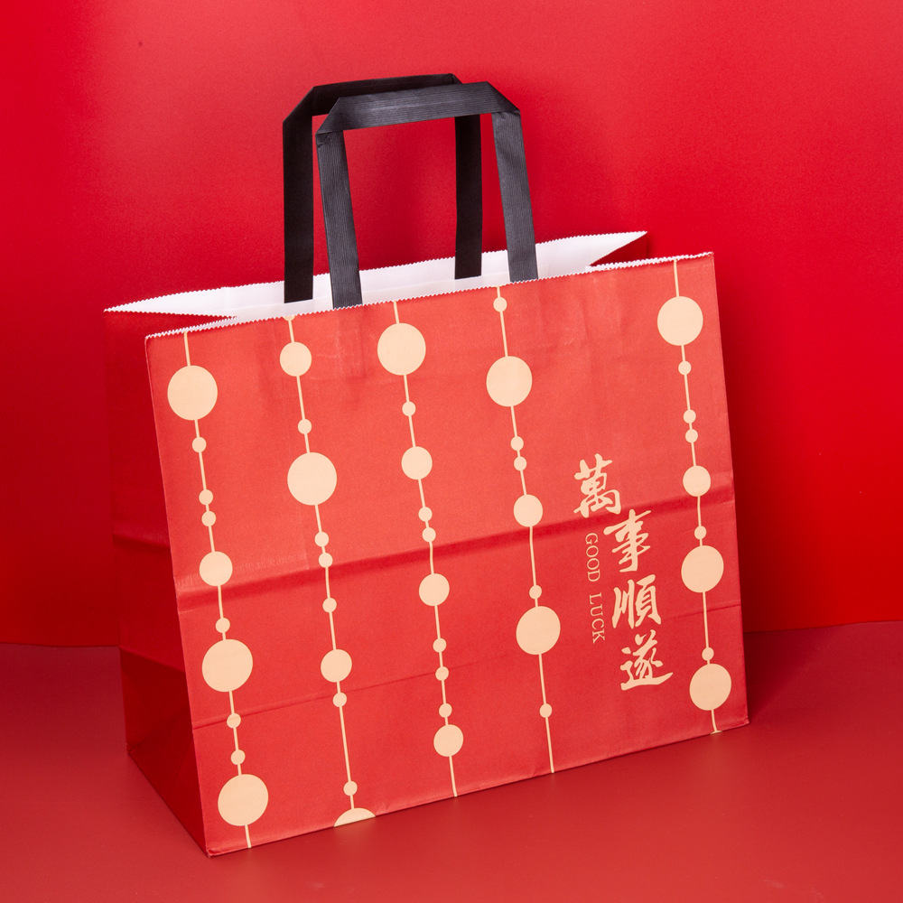 New Year red Kraft paper bag festive style wedding Full Moon wedding housewarming birthday thickened braided rope gift bag in stock
