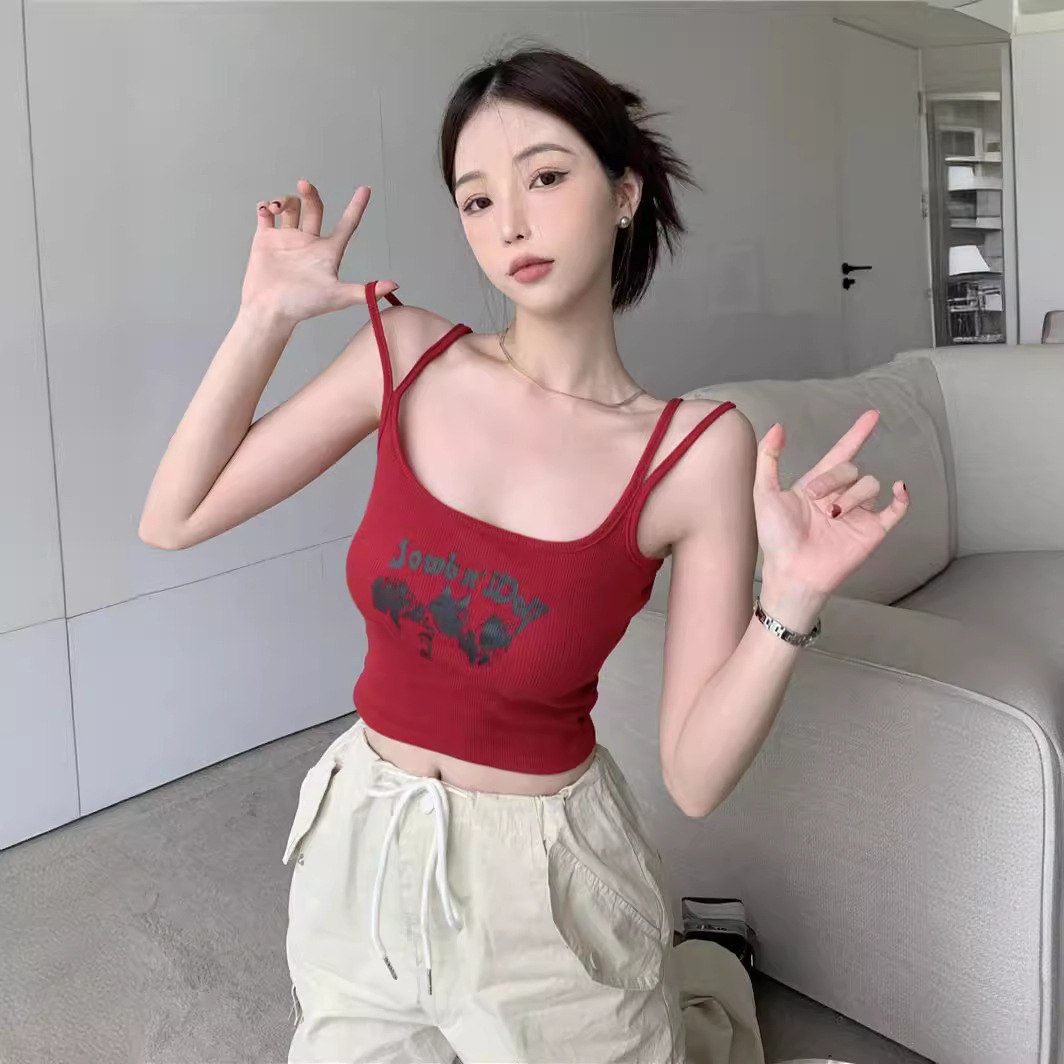 Internet Hot Spice Girl Short Navel Exterior Wear Small Sling Student Top 2024 Summer Slim Fit Inner Strapless Vest for Women