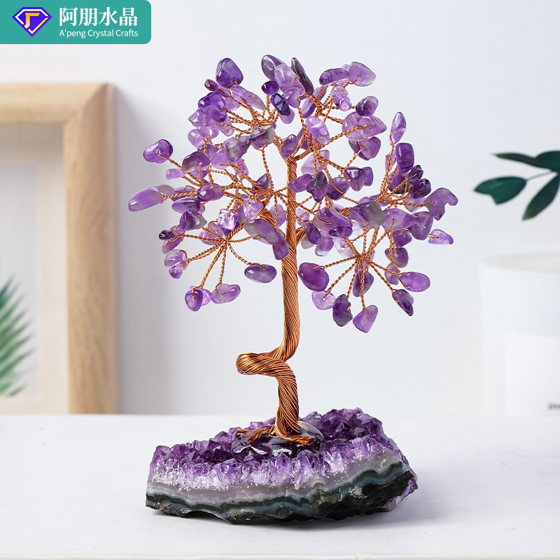Picture of Natural Amethyst cluster fortune tree ornaments amethyst gravel Crystal raw stone tree home decoration crafts ornaments