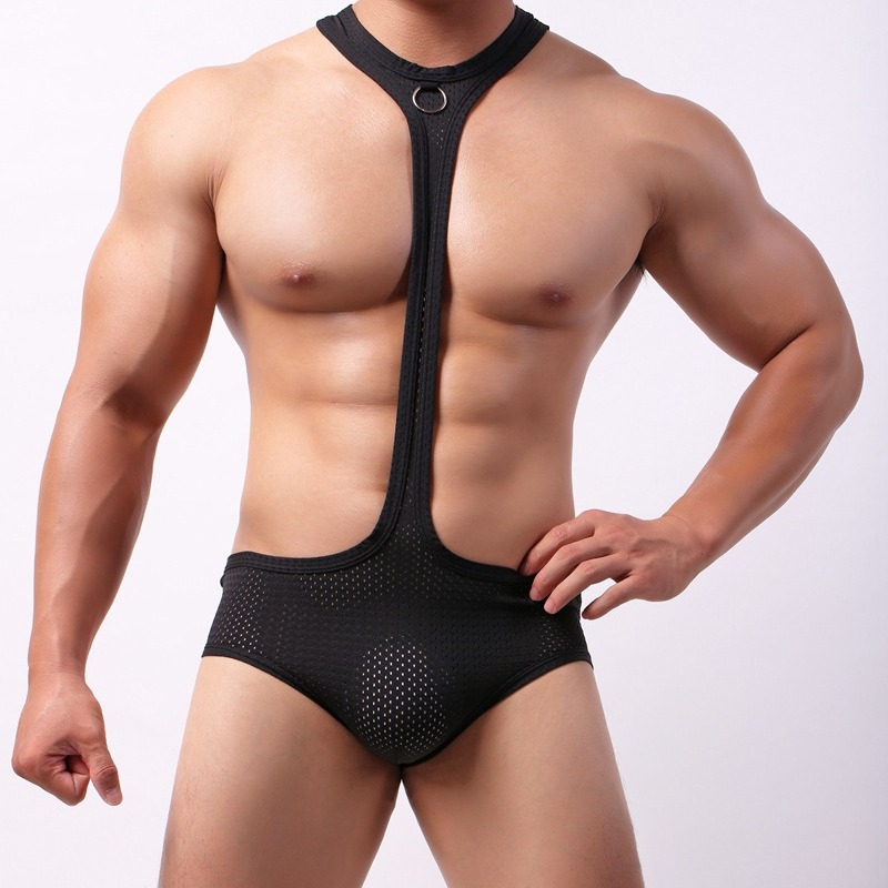 One-piece delivery men's sexy jumpsuit sexy suit mesh breathable hollow 2022 New