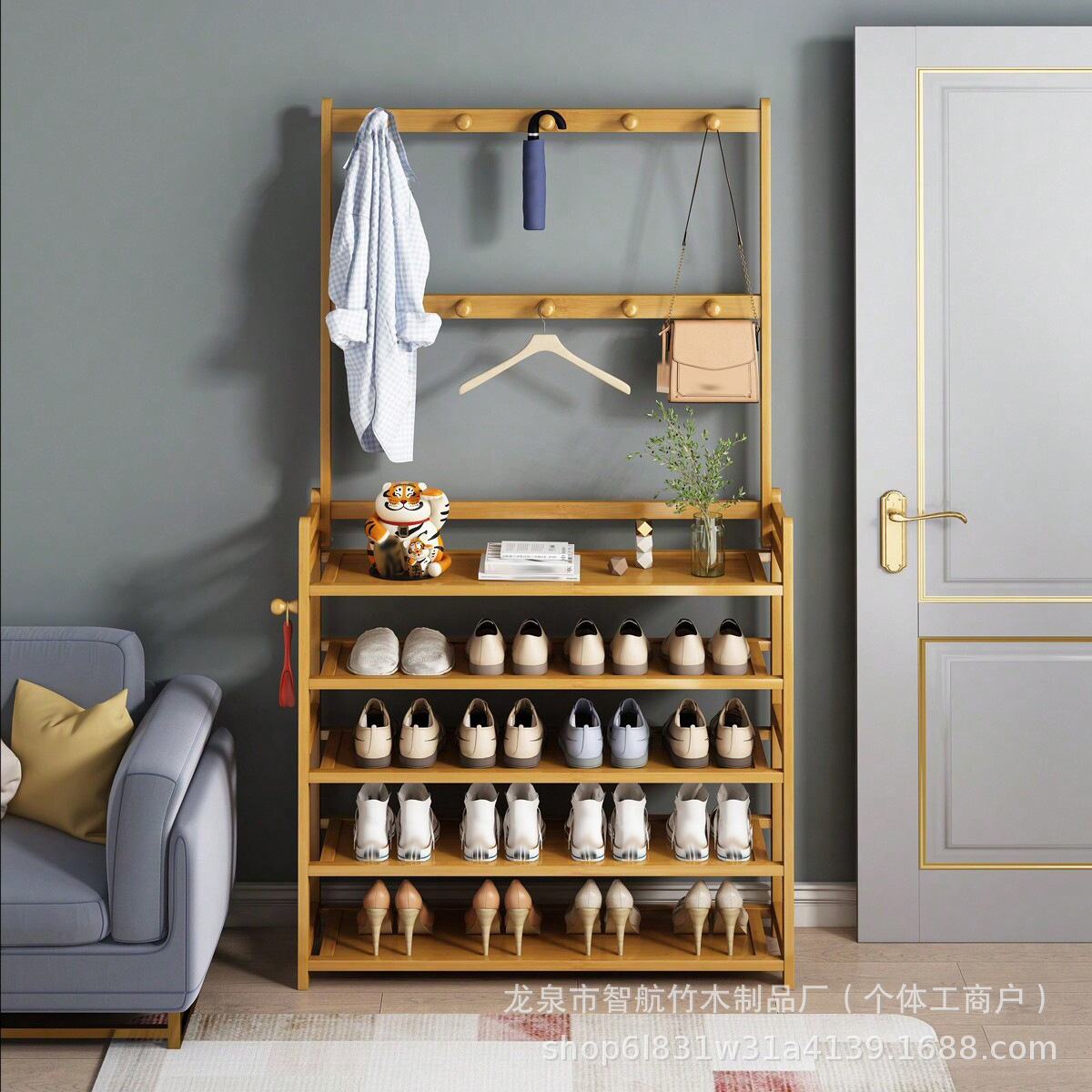 Cross-border Shoe Rack Hanger Integrated Household Simple Door Explosion New Clothes and Hood Storage Shoe Cabinet Indoor Storage Rack