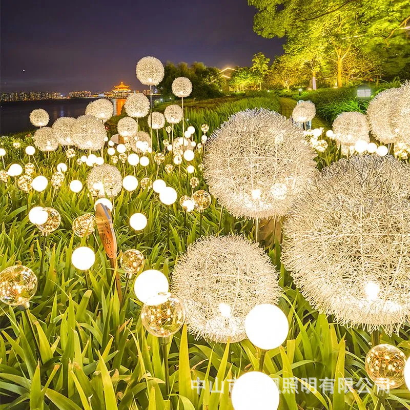 ✅ Aluminum Wire Ball Dandelion Ground Lamp Outdoor Waterproof Reed Lamp Garden Lawn Courtyard Solar Aluminum Wire Ball Lamp
