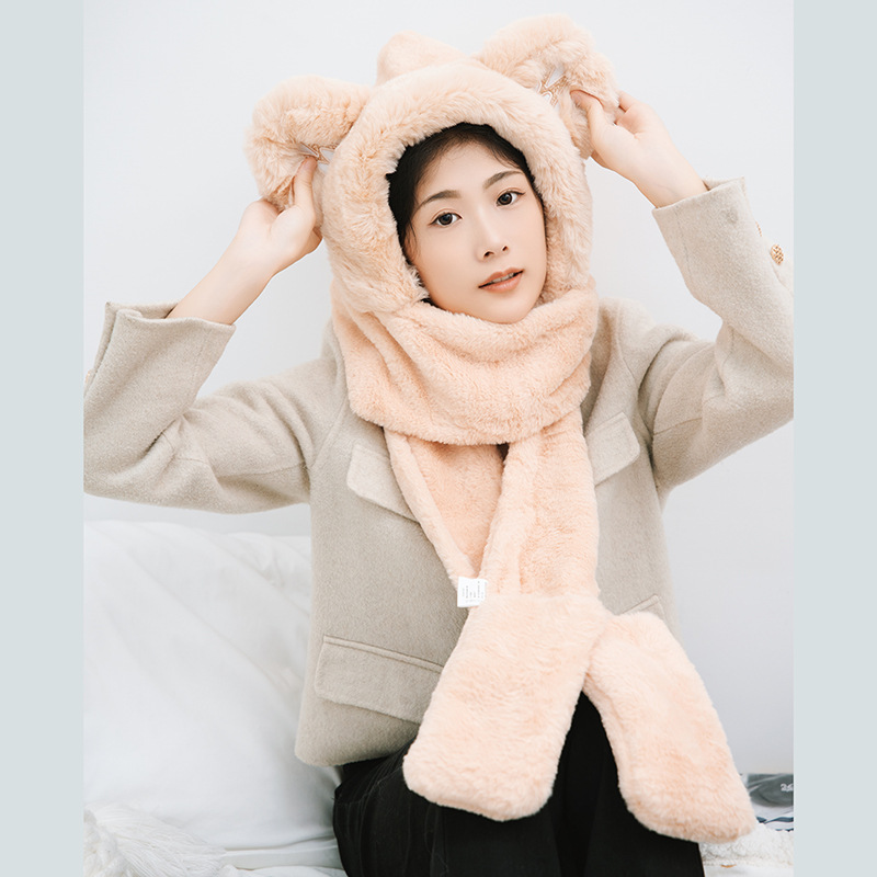 Picture of New Bear Hat Winter Hat Cute Warm Thickened Scarf Integrated Ear Protection Hat Three-Piece Set Cycling Cold Protection Hat