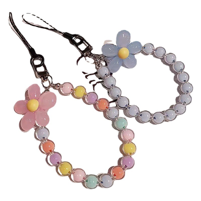Macaron Colorful Bead-In-Bead Mobile Phone Lanyard Japanese and Korean Ins Style Hand-Beaded Flower Mobile Phone Chain Wrist Rope