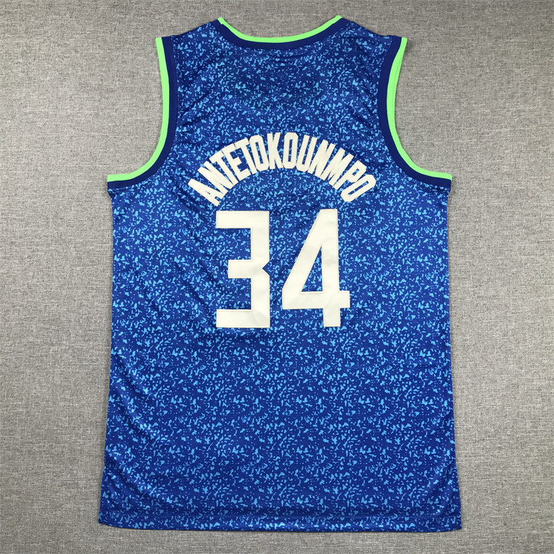 2024 Bucks 34 Blue City Edition Embroidered Basketball Suit Letter Brother MILWAKEE BASKETBALL