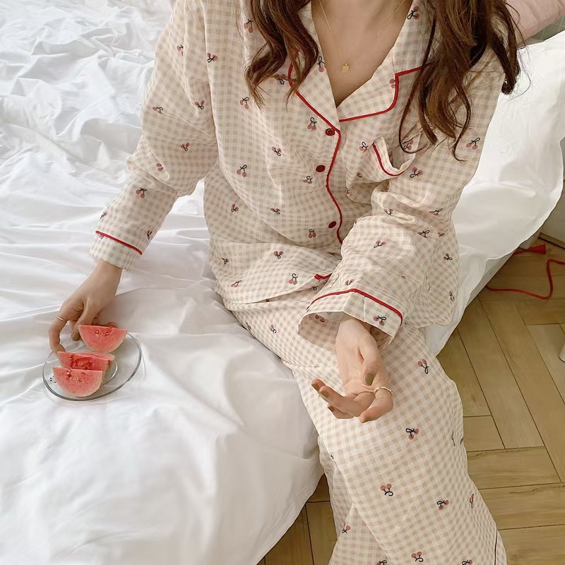 New Long Sleeve Pajamas Women's Spring and Autumn Chanel Style Korean Style Outer Wearing Instagram Style suit Student Women's Home Wear