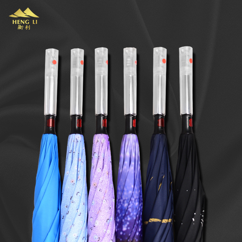 Picture of LED light straight handle reverse umbrella double-layer sun umbrella flip-free reverse umbrella car umbrella logo business gift umbrella